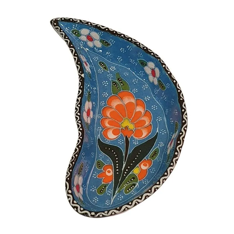 Mini Petisqueira Turca Cerâmica Meia Lua Azul Bebê 15cm
