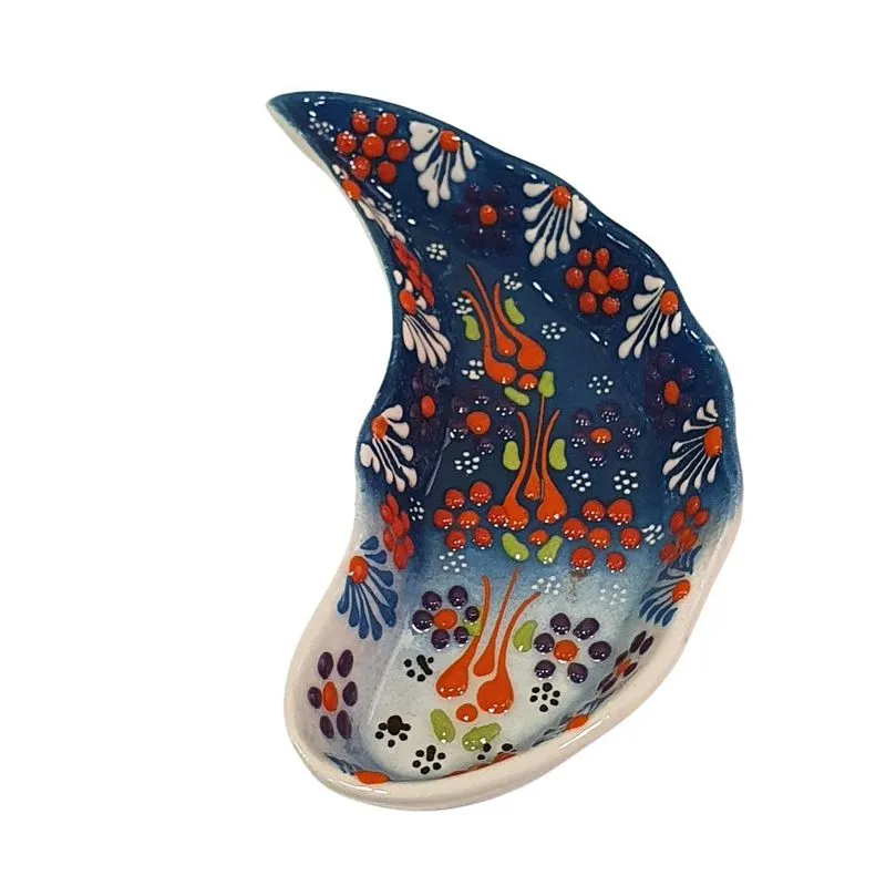 Mini Petisqueira Turca Cerâmica Meia Lua Azul/branca 15cm
