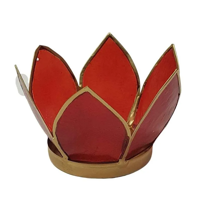 Porta Vela Flor De Lótus De Madrepérola Vermelha P