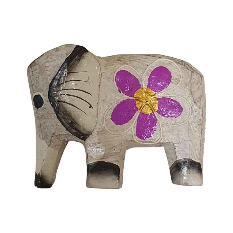 Imã Elefante De Madeira Balsa Branco 5cm