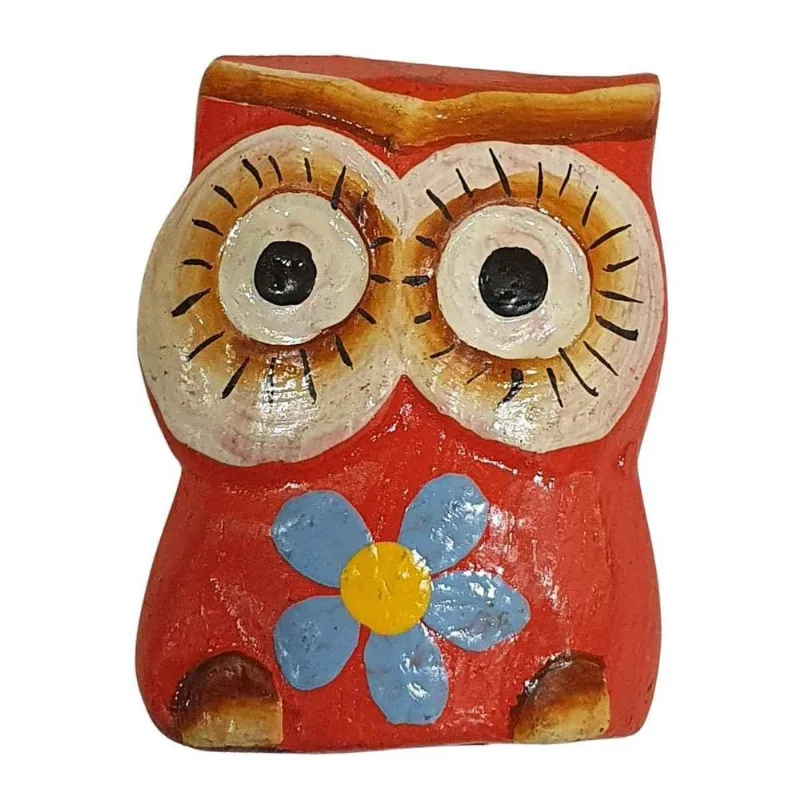 Imã Coruja De Madeira Balsa Vermelho 5cm