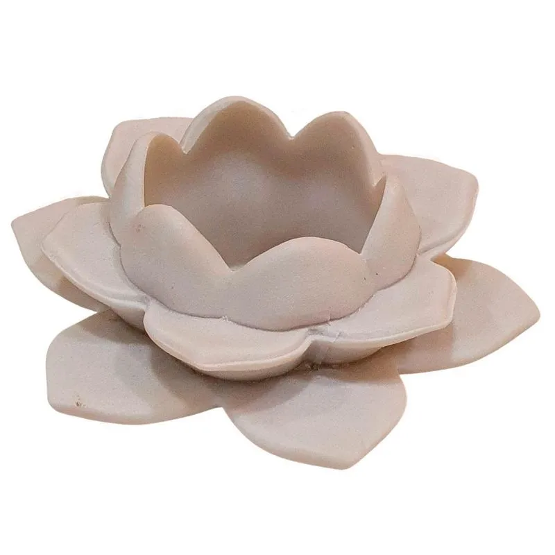 Porta Vela Flor De Lótus De Pó De Mármore Branco 10cm