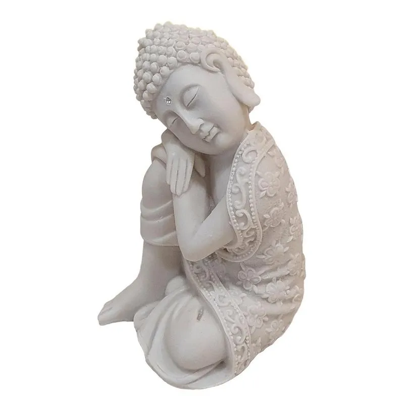 Escultura Buda Sidarta Pensativo De Pó Mármore Branco 17cm