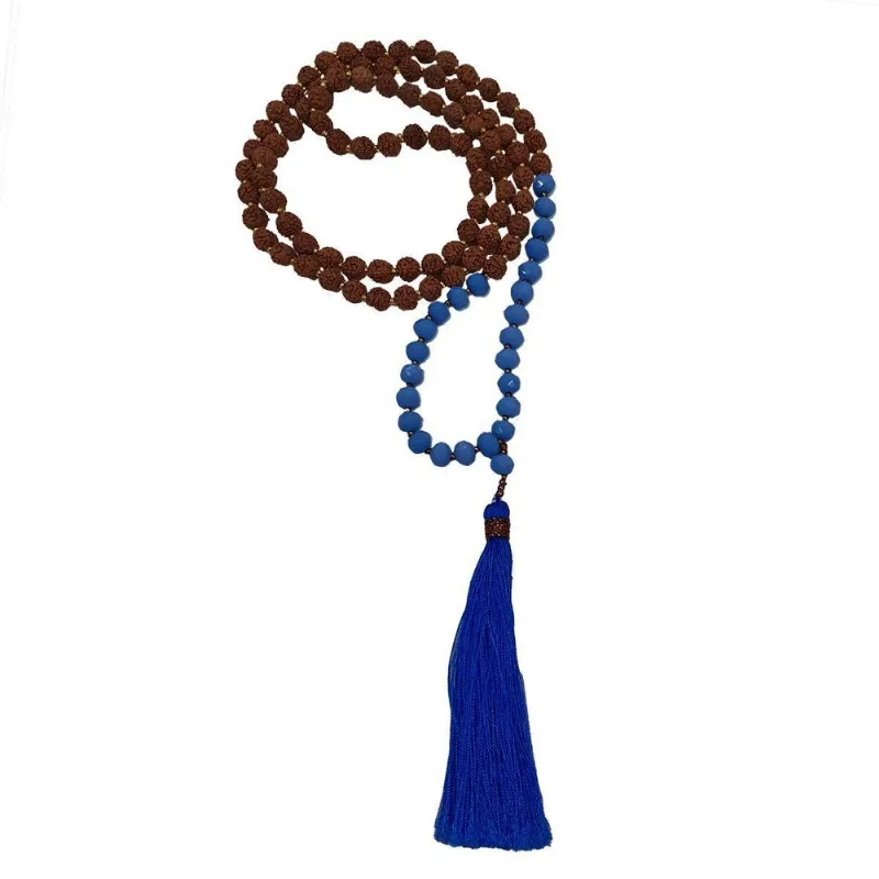 Japamala Sementes De Rudraksha E Pedras Com Tassel Azul