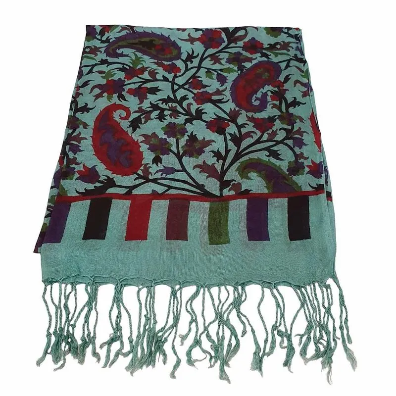 Echarpe Floral 100% Viscose Verde 70cmx180cm