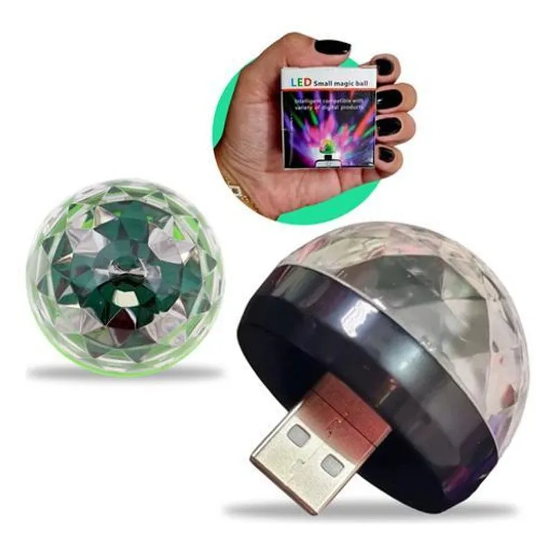 Globo De Luz De Festa USB Mini Bola Led Carro Discoteca Rgb