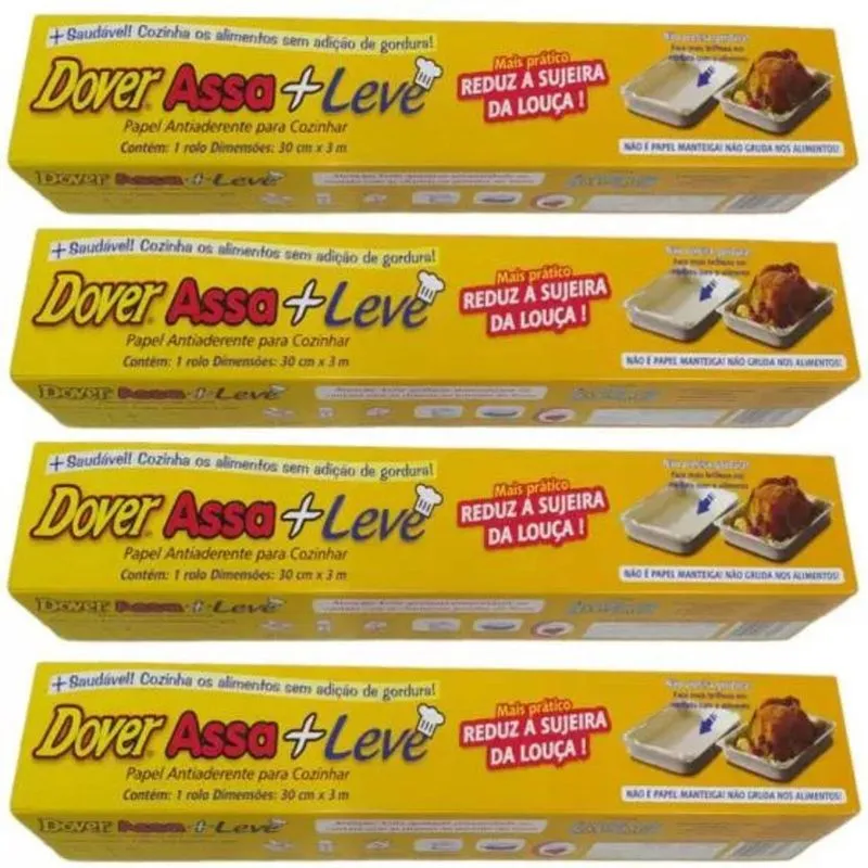 Papel Antiaderente Dover Assa + Leve - Para Cozinhar rolo de 30cm x 3m 4 Unidades