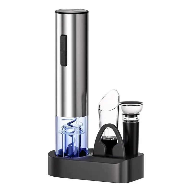 3x Kit Abridor De Vinho Elétrico Inox Recarregavel Usb