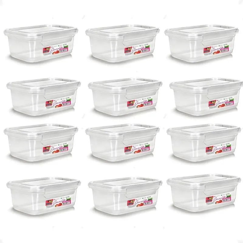 12 Caixa Retangular Gourmet Com Travas Transparente 750Ml
