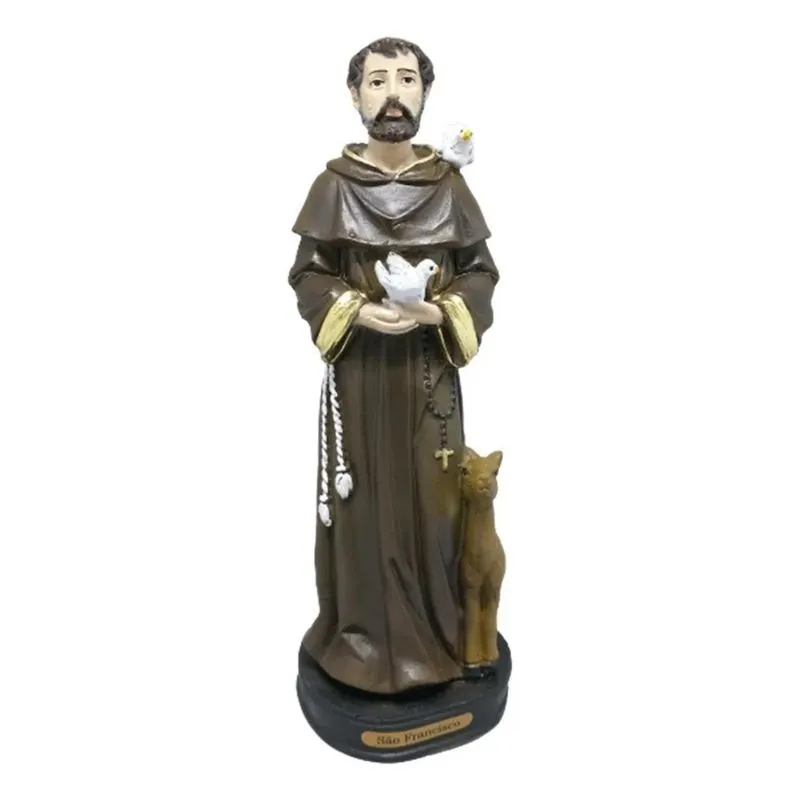 3x Imagem São Francisco De Assis Resina 20cm Cor Marrom