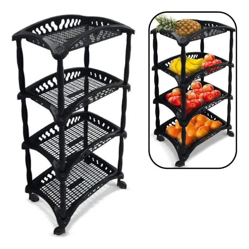Organizador Cozinha Quadruplo Fruteira Preto 4 Cesto Salão