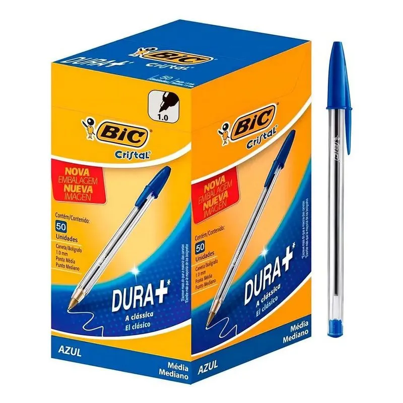 3x Caneta Bic Azul Esferográfica Cristal 50 Unidades 1.0 Mm