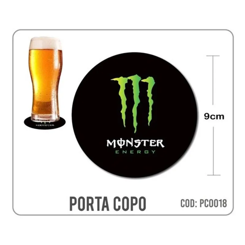 8 Bolachas Porta Copo Emborrachado - Monster - Oferta