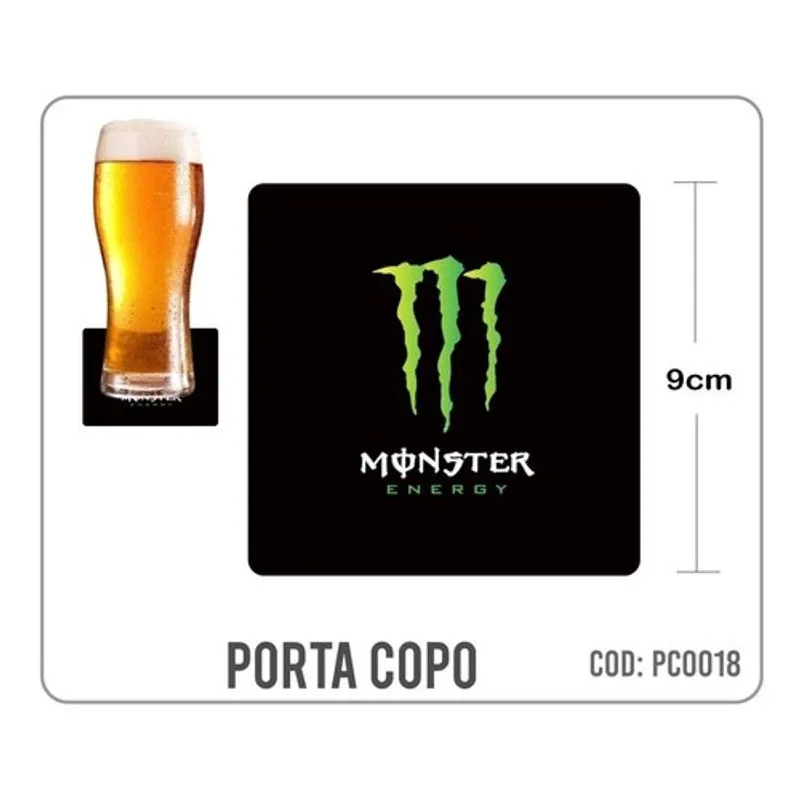 8 Bolachas Porta Copo Emborrachado - Monster - Oferta