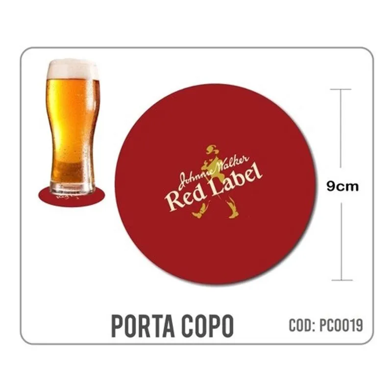 8 Bolachas Porta Copo Emborrachado - Red Label - Oferta
