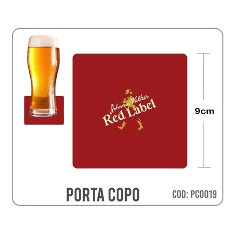 8 Bolachas Porta Copo Emborrachado - Red Label - Oferta