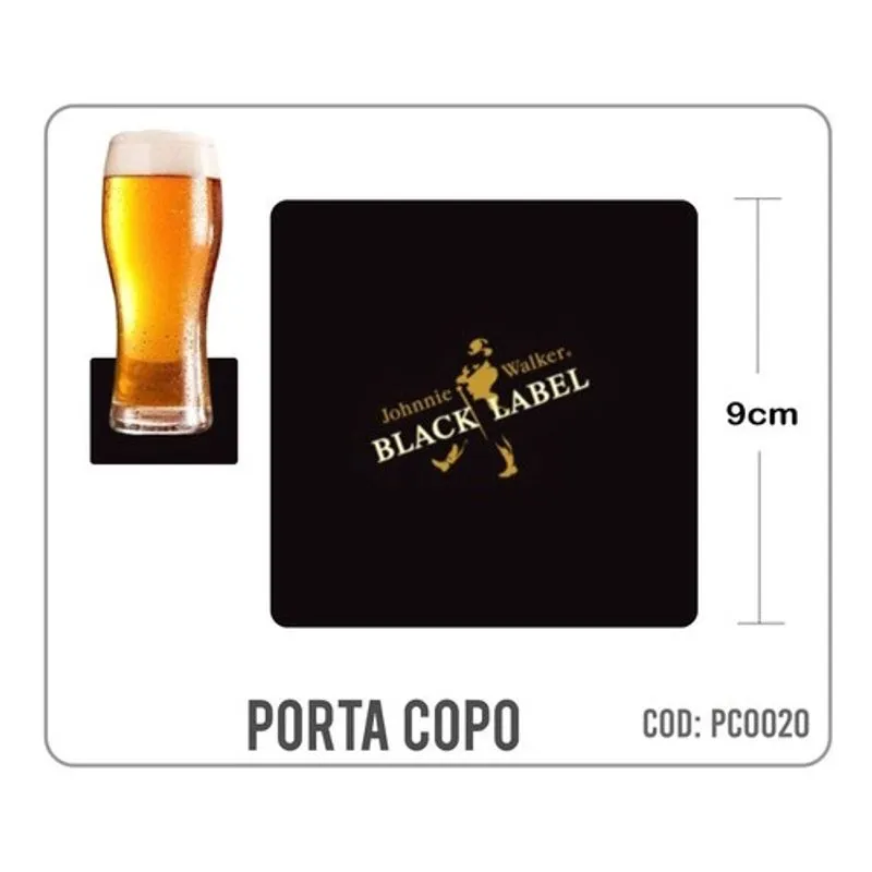 8 Bolachas Porta Copo Emborrachado - Black Label - Oferta