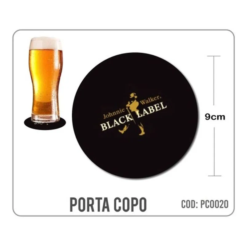 8 Bolachas Porta Copo Emborrachado - Black Label - Oferta