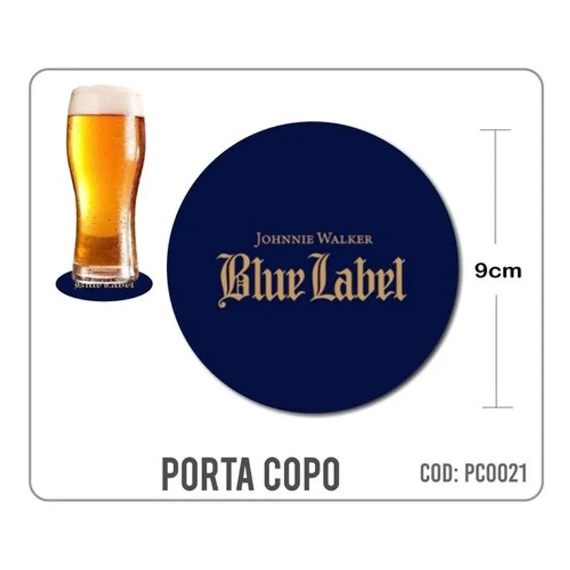 8 Bolachas Porta Copo Emborrachado - Blue Label - Oferta