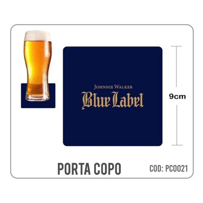 8 Bolachas Porta Copo Emborrachado - Blue Label - Oferta