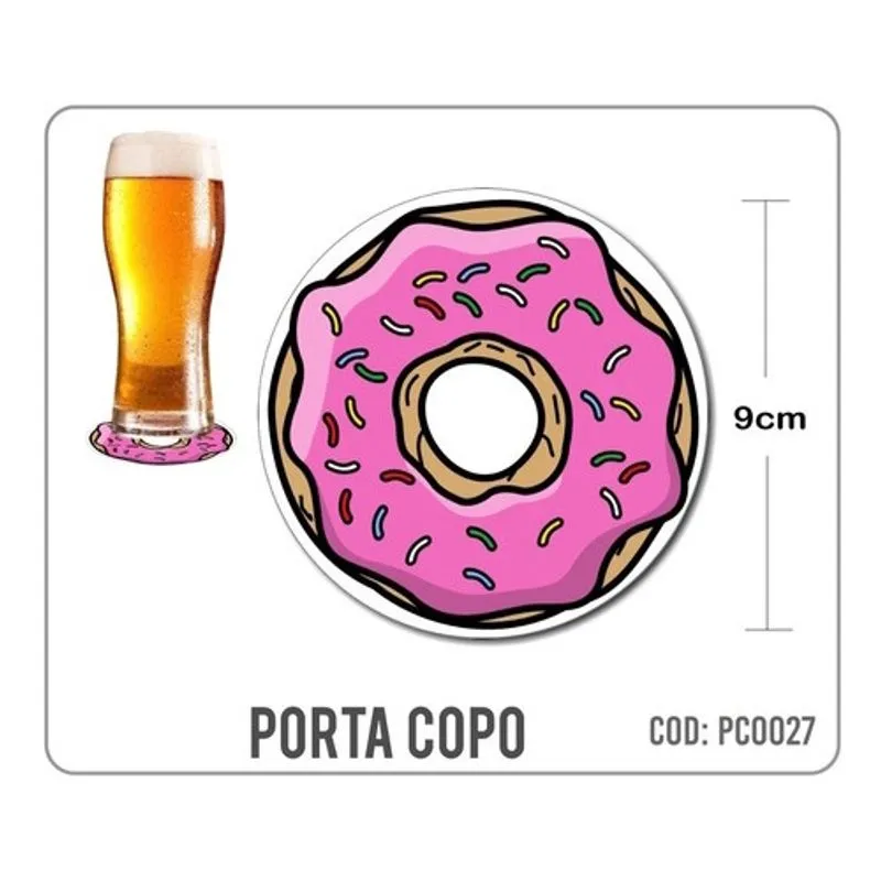 8 Bolachas Porta Copo Emborrachado - Rosquinha Donut