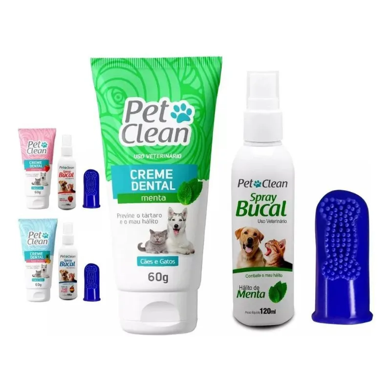 Gel Creme Dental Pet + Spray Bucal + Escova Dente Cachorro S