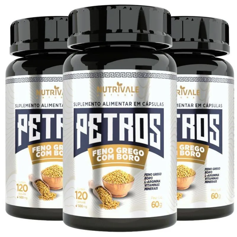 Kit 3x Petros Feno Grego Com Boro 120 Cápsulas - Nutrivale