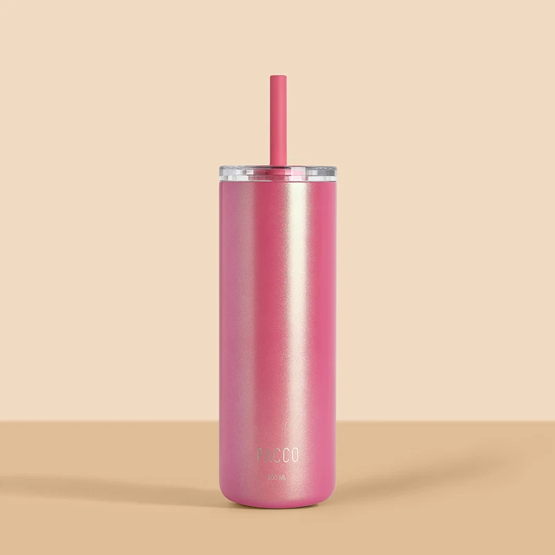 Copo Térmico Slim Cup com Canudo 600ml / Rosa Cristal
