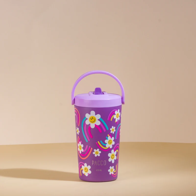 Copo Térmico SuperCup Mini Estampado com Canudo 410ml Arco-Íris Uva