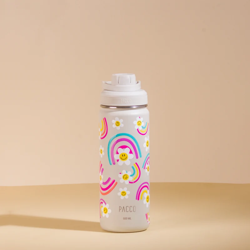 Garrafa Térmica Hydra V2 Estampada 500ml Arco-Íris Creme