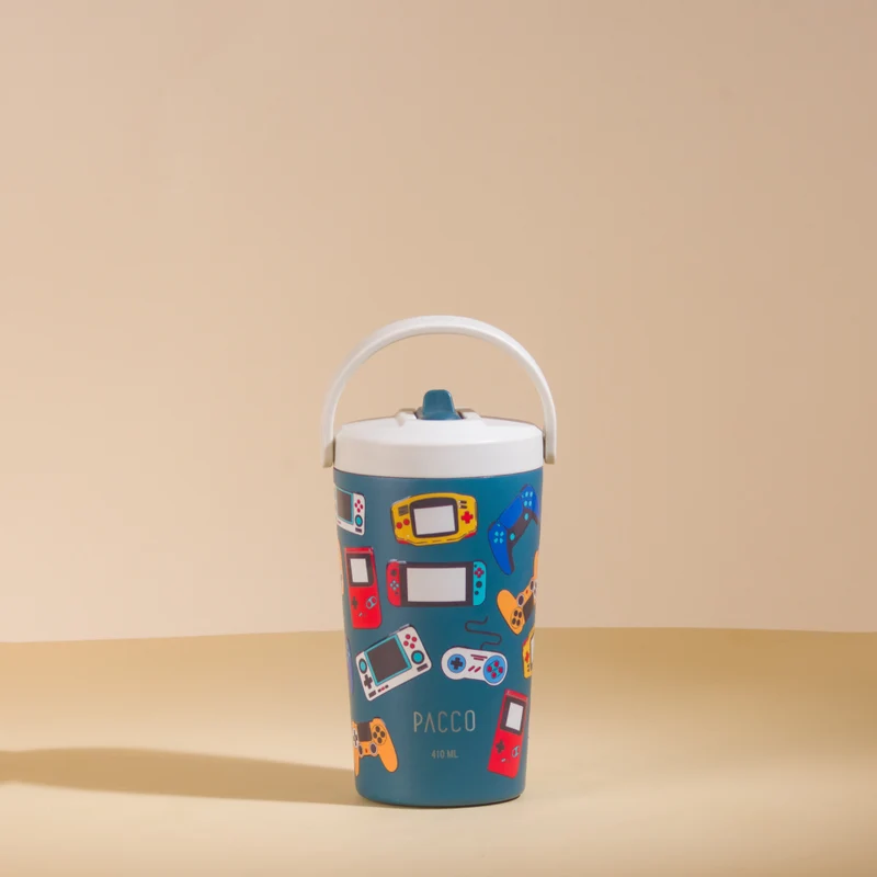 Copo Térmico SuperCup Mini Estampado com Canudo 410ml Gamer Petróleo