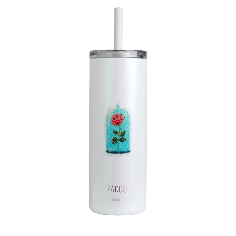 Copo Térmico Slim Cup com Canudo Disney com cristais Swarovski® 600ml / Bela Rosa