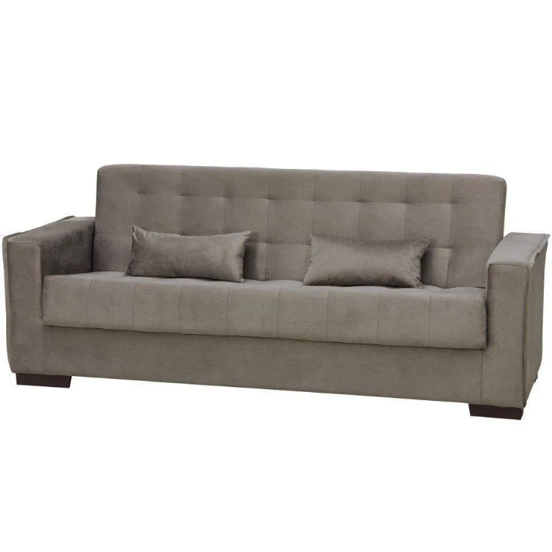 Sofá Cama Casal com Pés de Madeira Dinorá Suede