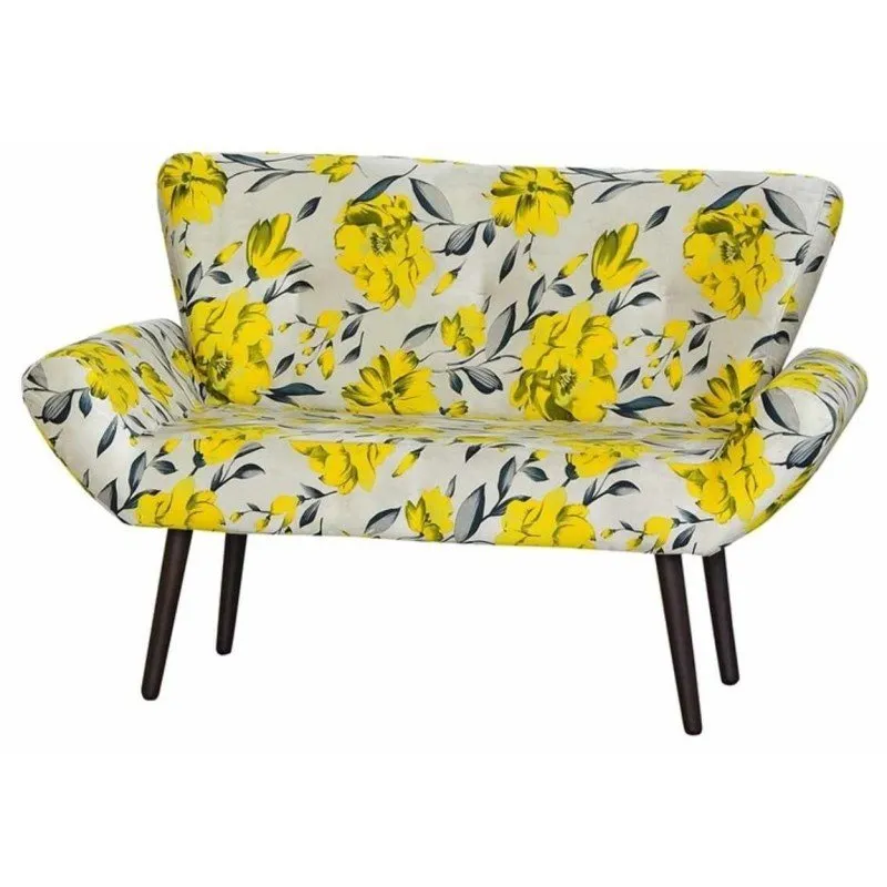 Poltrona Decorativa Aurora 2 Lugares Floral Amarela - Matrix