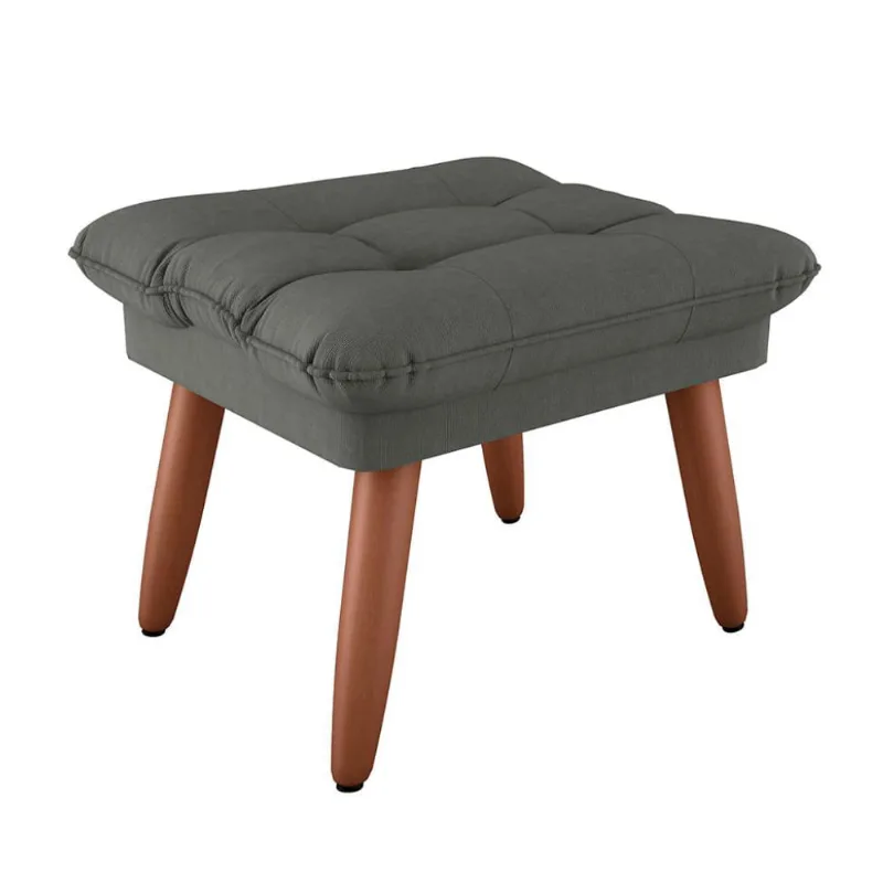 Puff Matrix Nantes Suede com Pés de Madeira Cinza