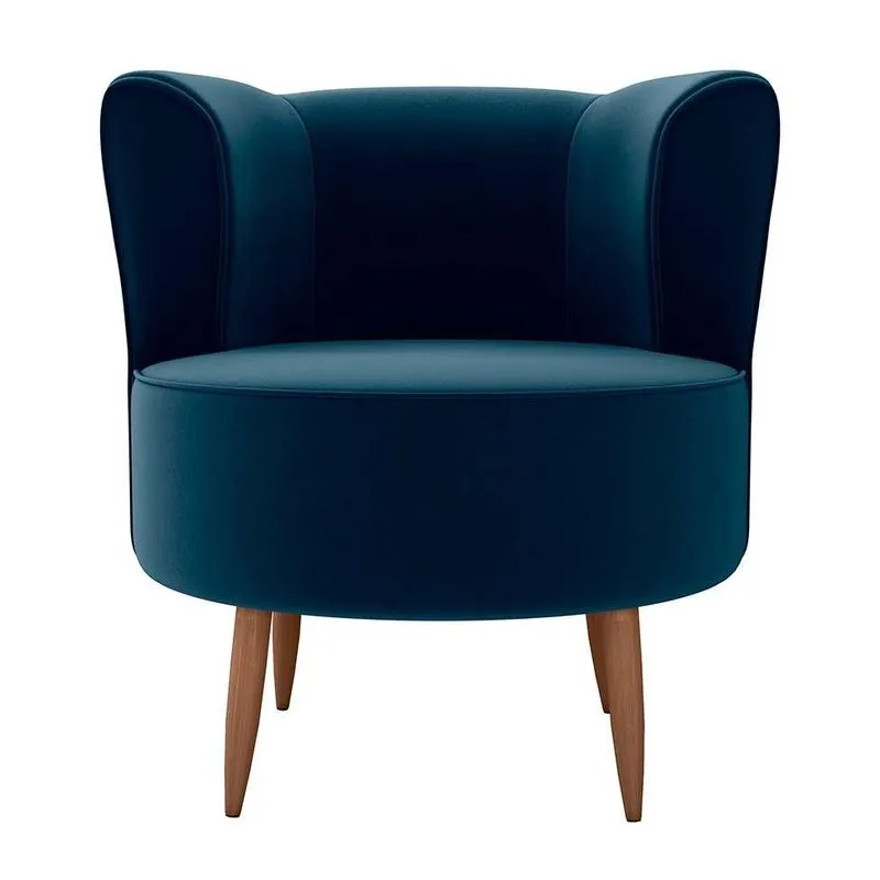 Poltrona Savana Madeira e MDF Veludo Azul Marinho