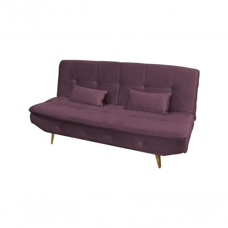 Sofá Cama Reclinável Pés De Madeira Antonella - Veludo Rose