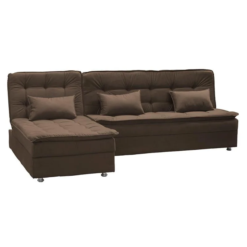 Sofá Cama 4 Lugares Penélope Com Chaise 270 Cm Veludo Marrom