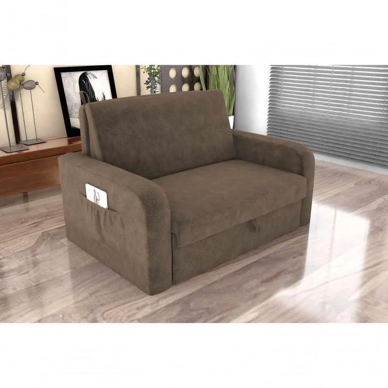 Sofa Cama Daiane Com Bau Veludo Light Marrom Escuro Matrix