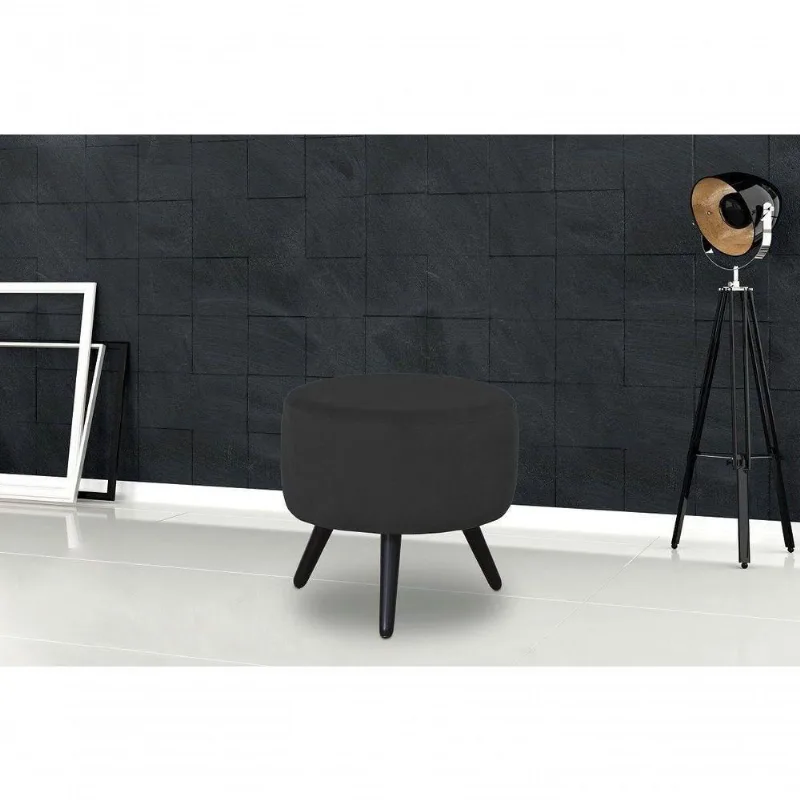 Puff Decorativo Redondo Pés Palito Alegria - Preto