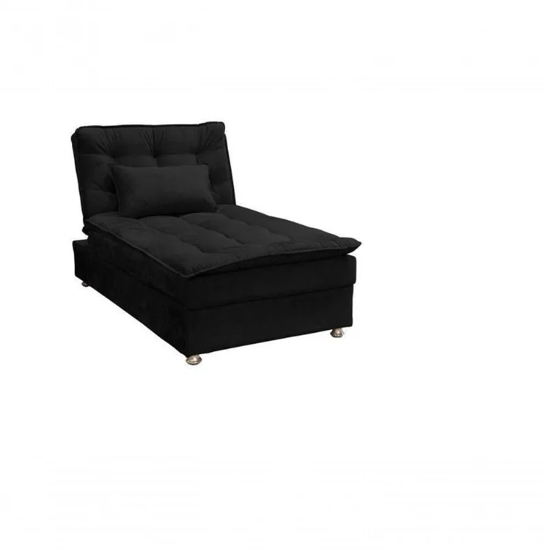 Sofá Cama Chaise 1 Lugar Penelope - Preto Pena