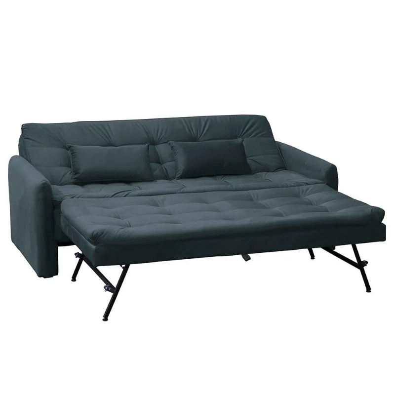 Sofá Cama 3 Lugares Madalena 202cm Veludo Light Chumbo