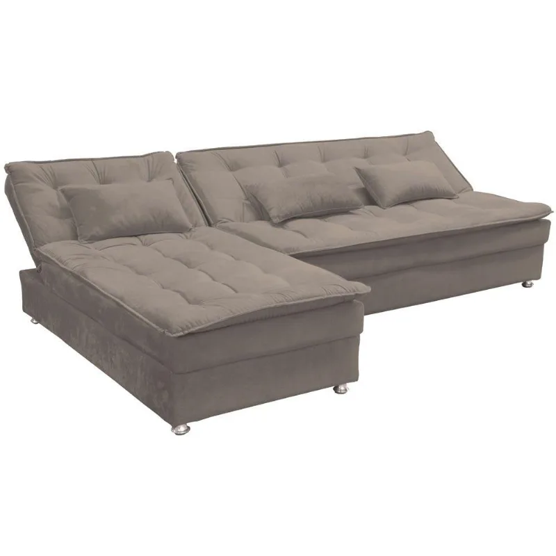 Sofá Cama 4 Lugares Penélope Chaise 270cm Pena Marrom Claro
