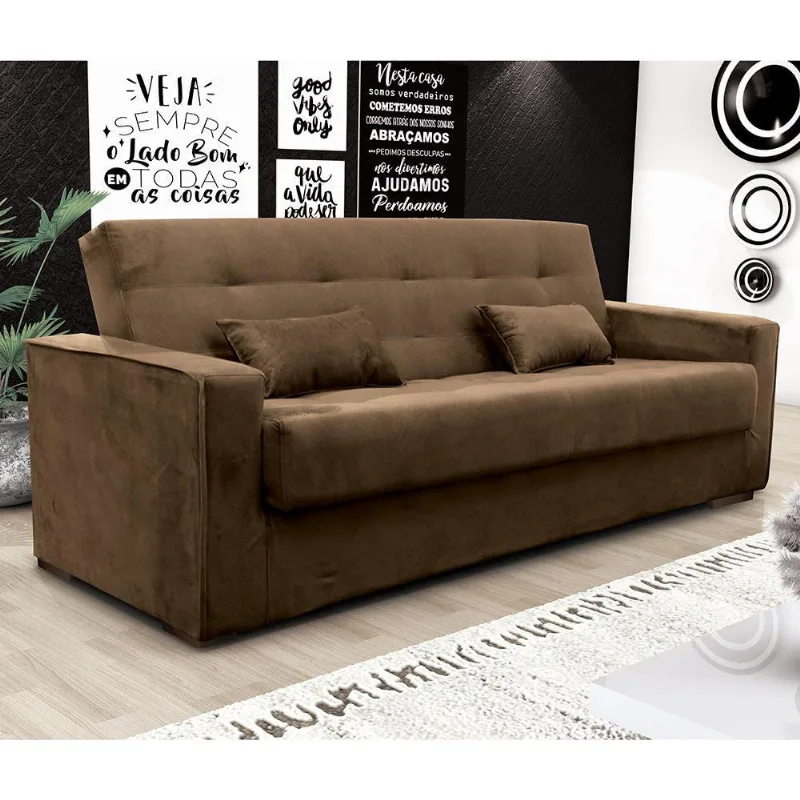 Sofá Cama 3 Lugares Dinorá 220cm Veludo Marrom