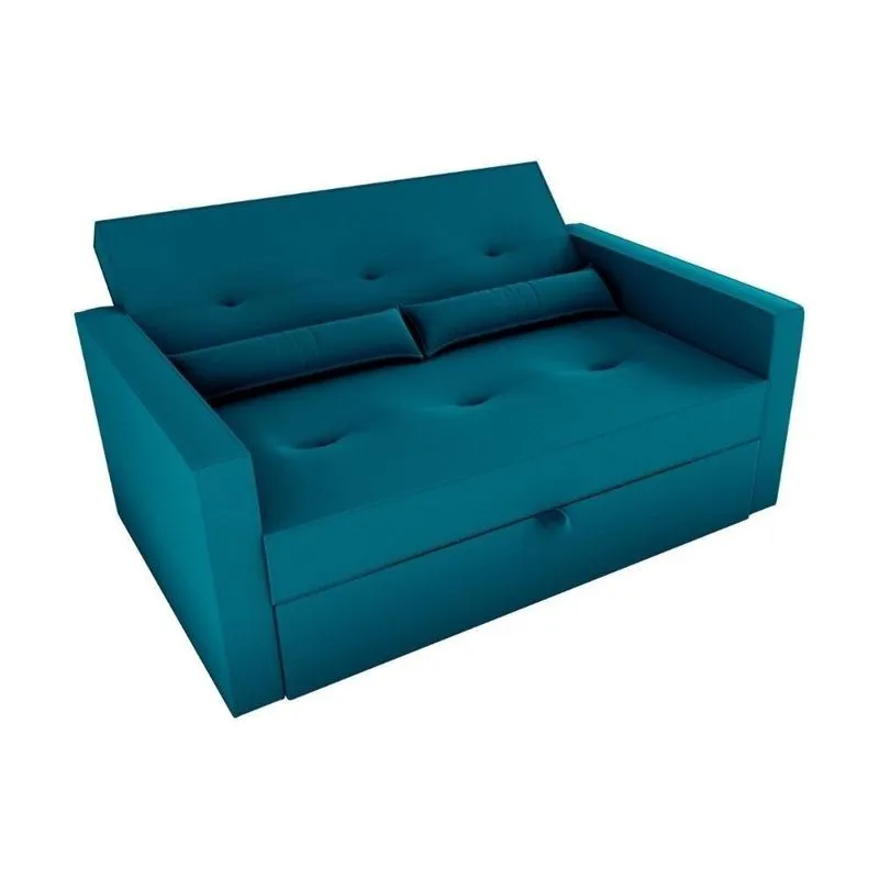 Sofá Cama 2 Lugares 140cm Anne Veludo Turkey Turqueza Matrix Veludo Turkey Turqueza