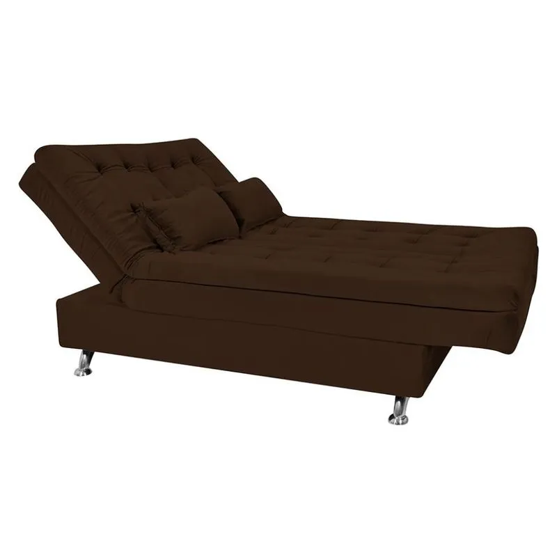 Sofá-Cama Casal 3 Lugares Maria Veludo Marrom