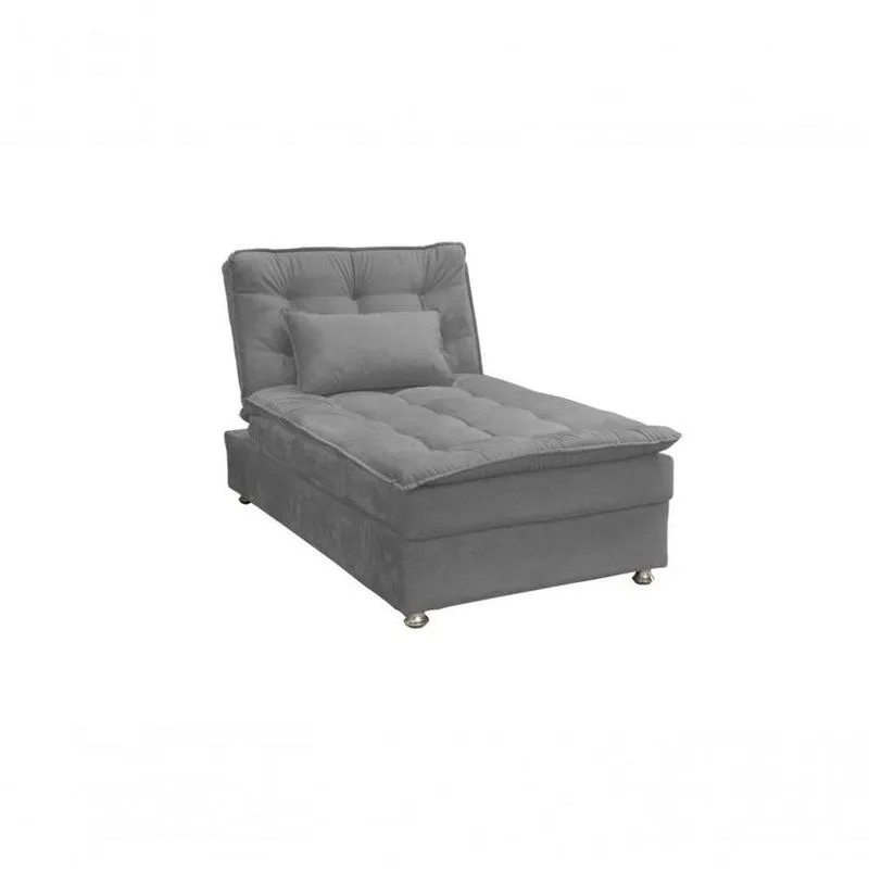 Sofá Cama Chaise 1 Lugar Penelope - Veludo Chumbo