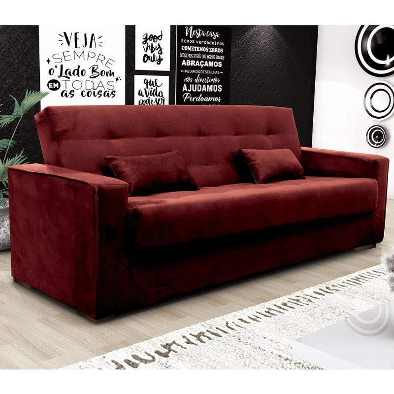 Sofá Cama 3 Lugares Dinorá 220cm Veludo Vermelho