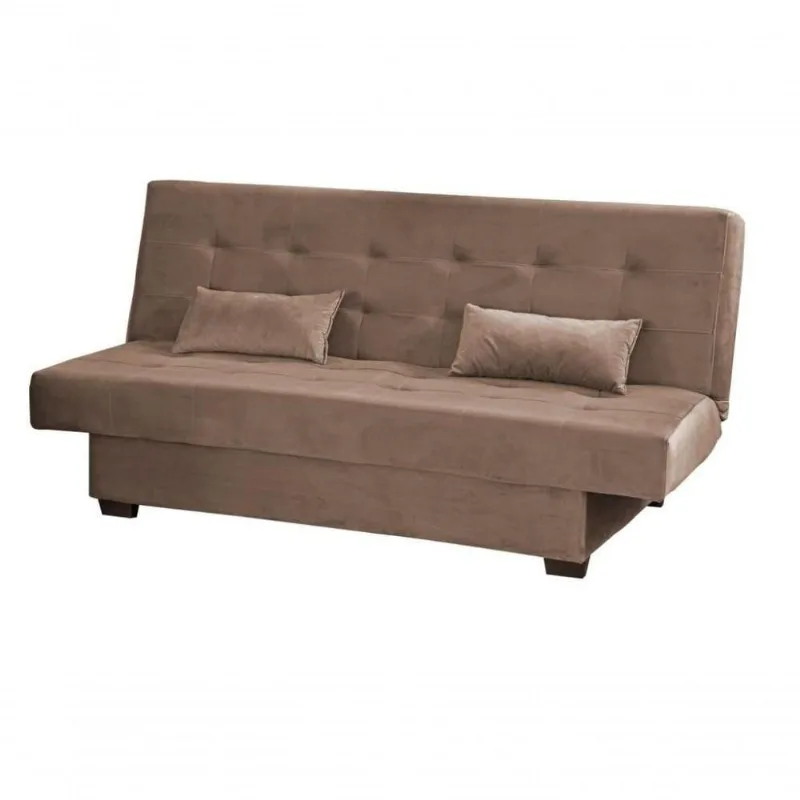 Sofá Cama Casal 3 Lugares Laila Veludo Marrom Claro - Matrix