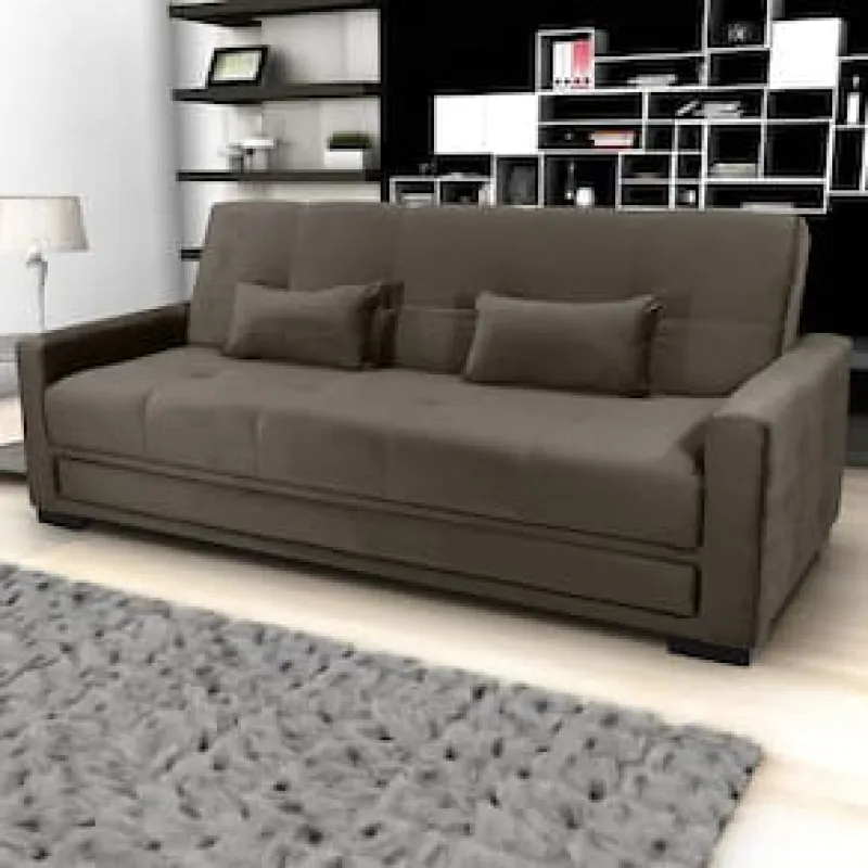 Sofá-Cama 3 Lugares Matrix Grazi Revestido em Tecido Veludo Bege Médio
